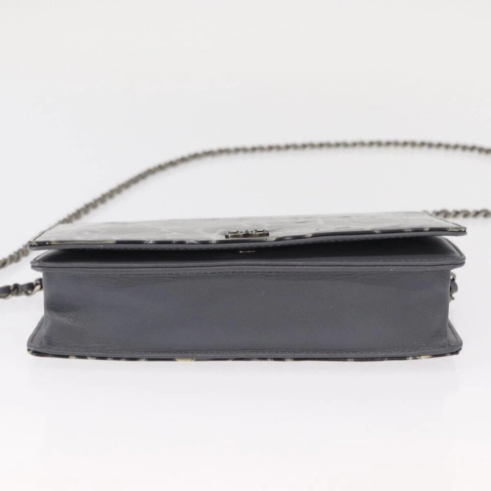 CHANEL Camellia COCO Mark Chain Wallet Patent leather Gray Silver CC Auth 159748 - Picture 5 of 16